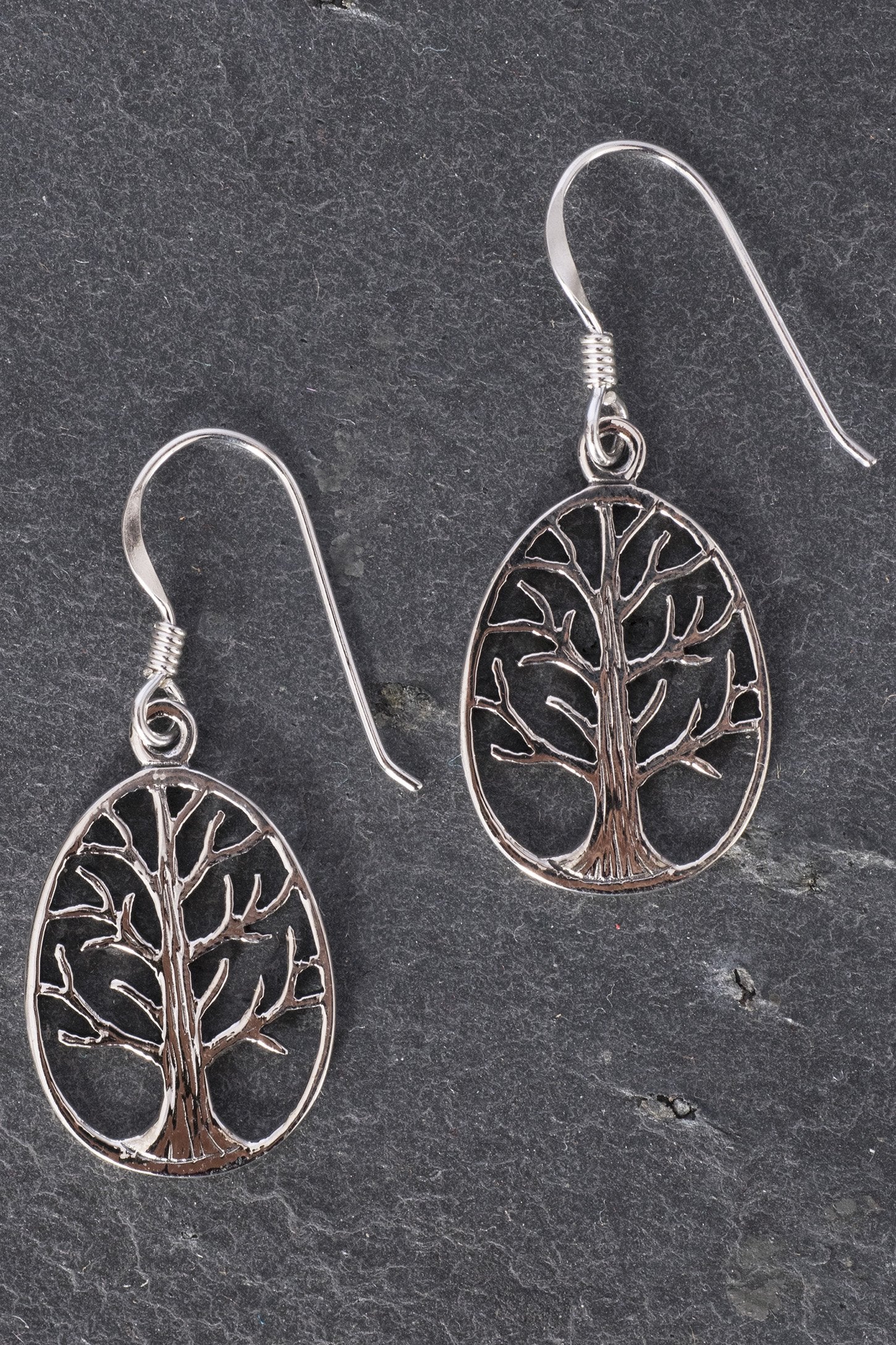 Tree Of Life Oval Sterling Silver Earrings