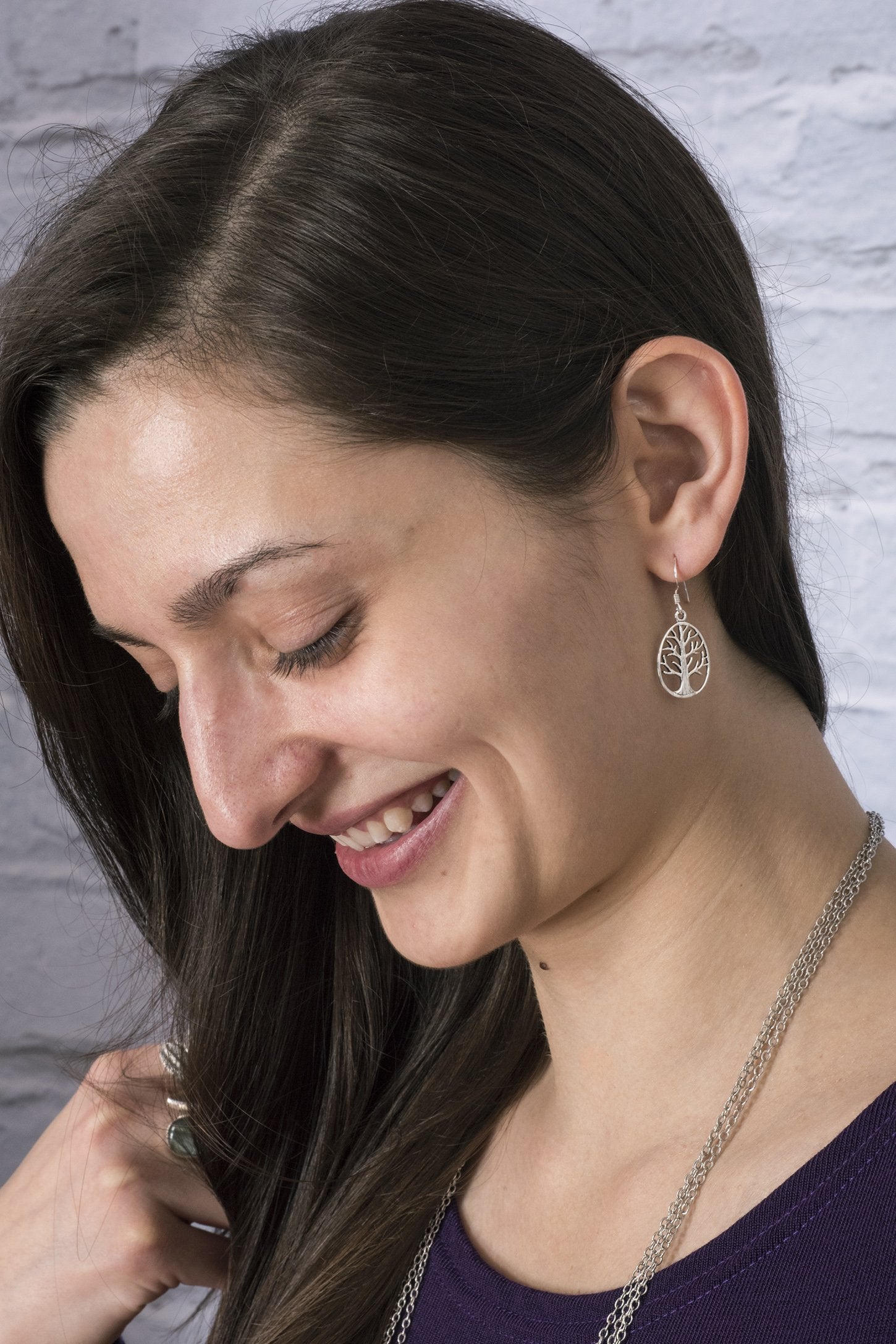 Tree Of Life Oval Sterling Silver Earrings