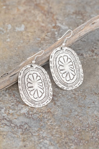 Etched Floral Zamak Shield Earrings