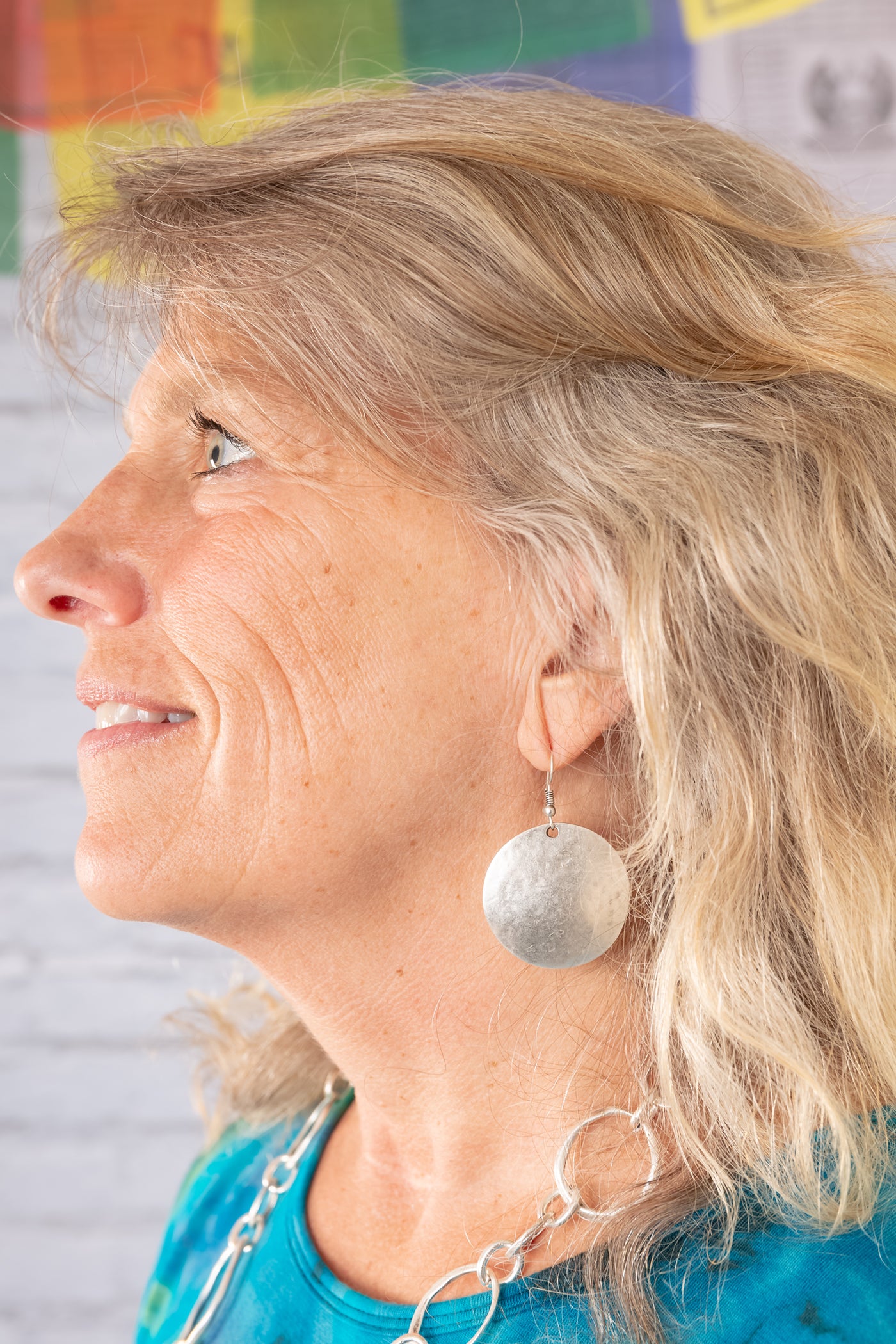 Pounded Zamak Full Moon Earrings