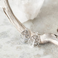 Tree Of Life Oval Sterling Silver Earrings