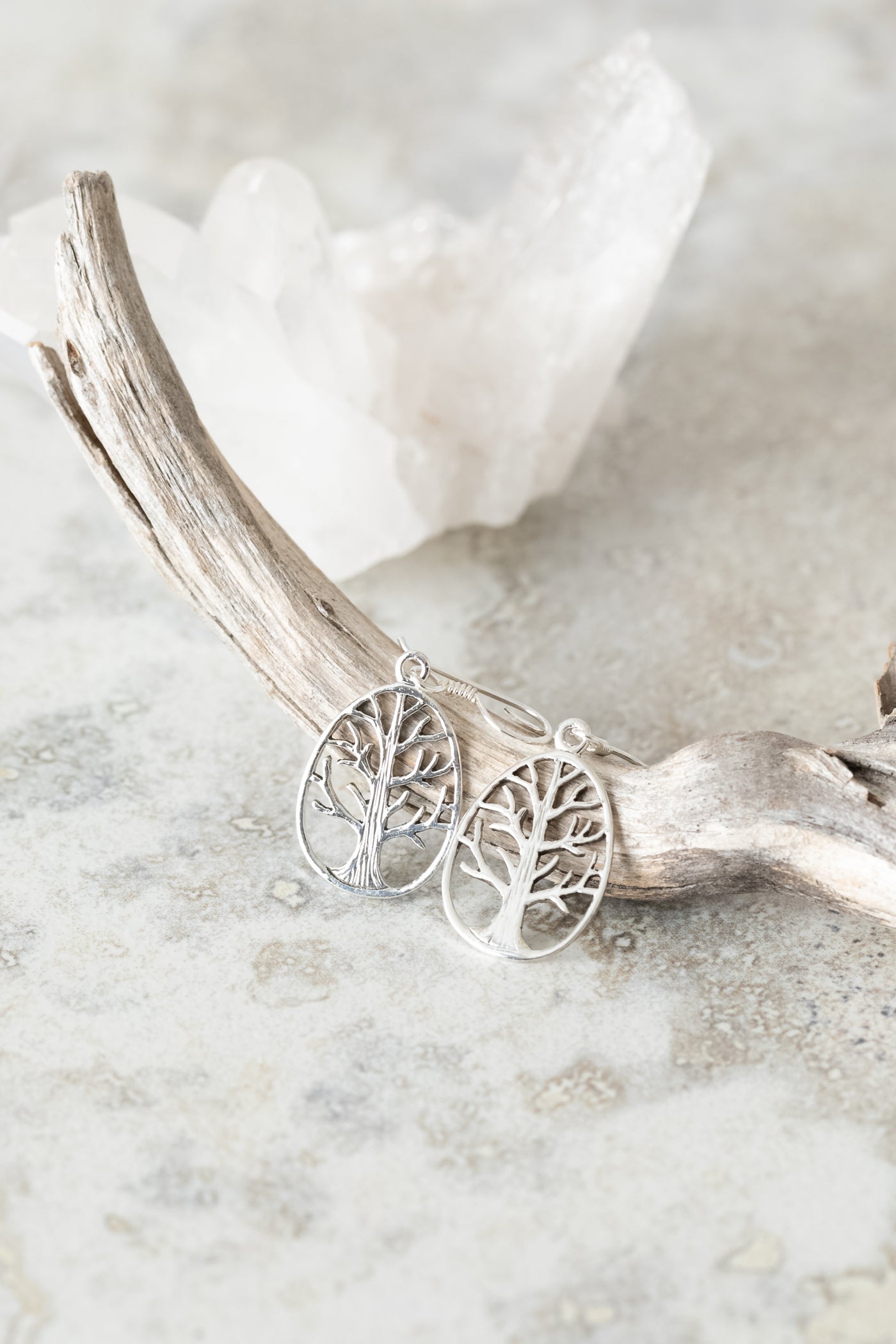 Tree Of Life Oval Sterling Silver Earrings
