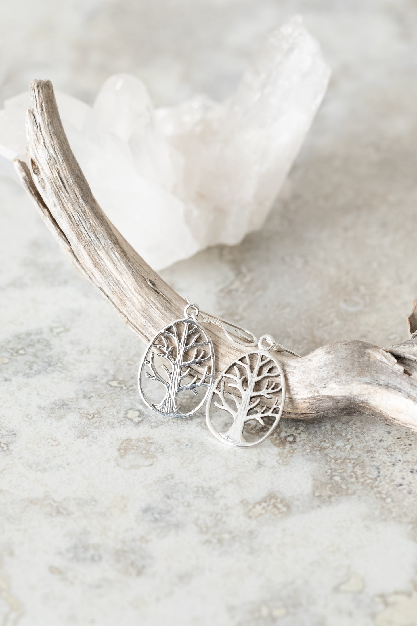 Tree Of Life Oval Sterling Silver Earrings