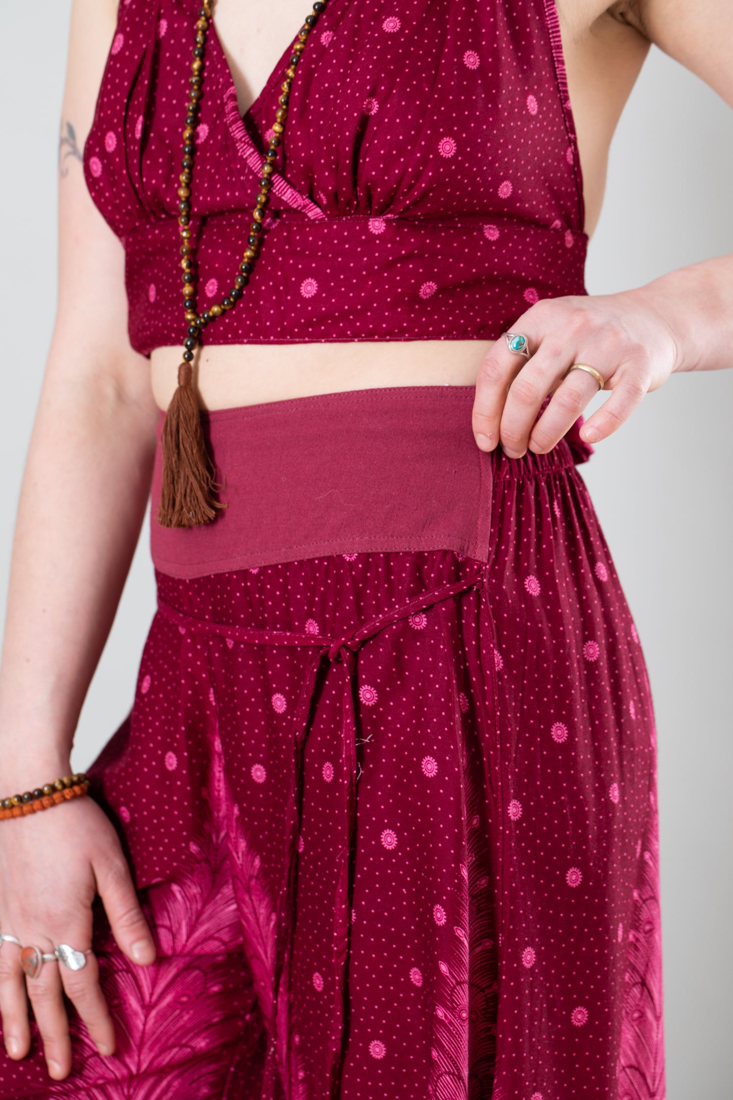 Feather-print wide-leg silk pants