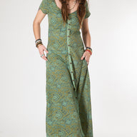 Flora Cap Sleeve Button Maxi Dress
