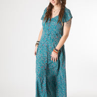 Flora Cap Sleeve Button Maxi Dress