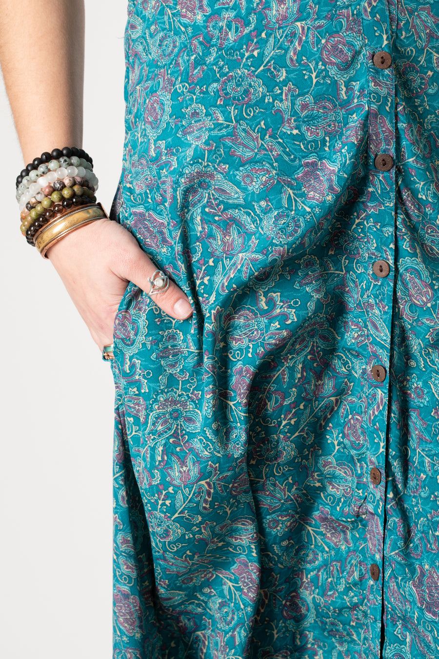 Flora Cap Sleeve Button Maxi Dress