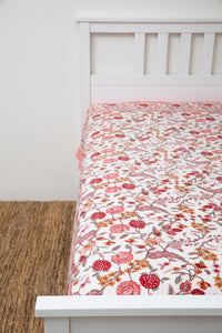 Block print floral tapestry in pink