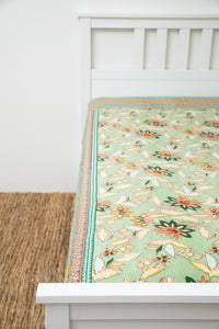 Hand printed India tapestry in green garden