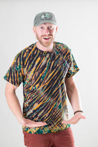 Lightning Tie Dye T-Shirt in Black with Gold and Jade