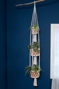 macrame plant hanger indoor Macrame Tri-Basket Plant Holder