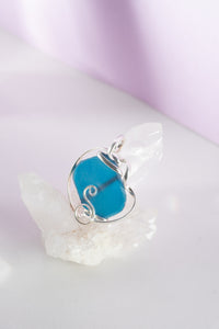 Ornate Wrapped Seaglass Pendant in Pacific Blue