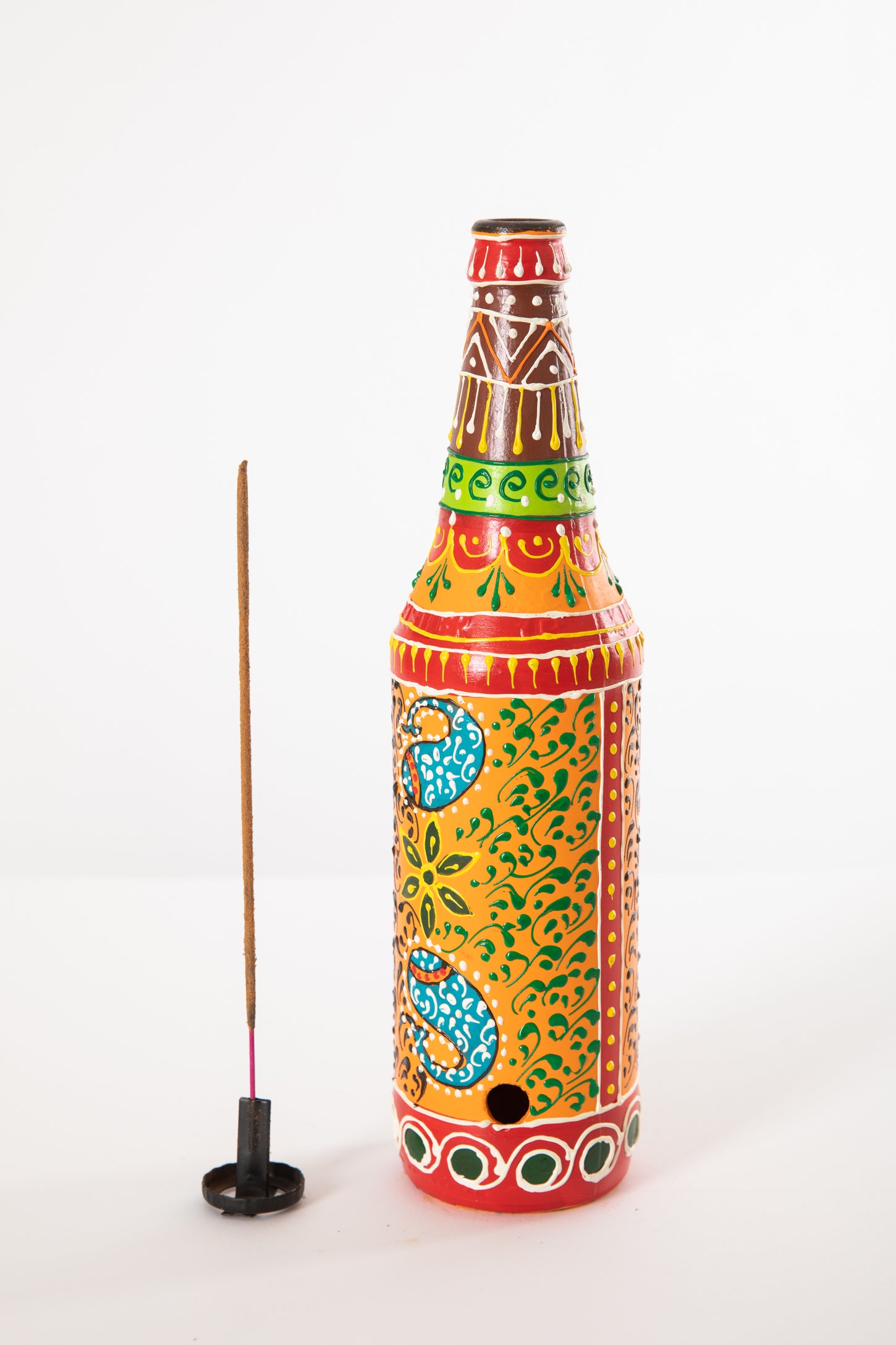 Painted Glass Bottle Incense Burner