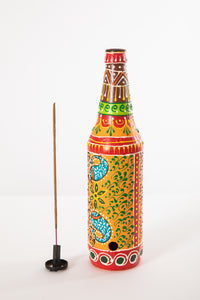 Painted Glass Bottle Incense Burner in Orange