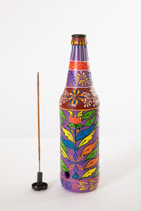 Painted Glass Bottle Incense Burner in Purple
