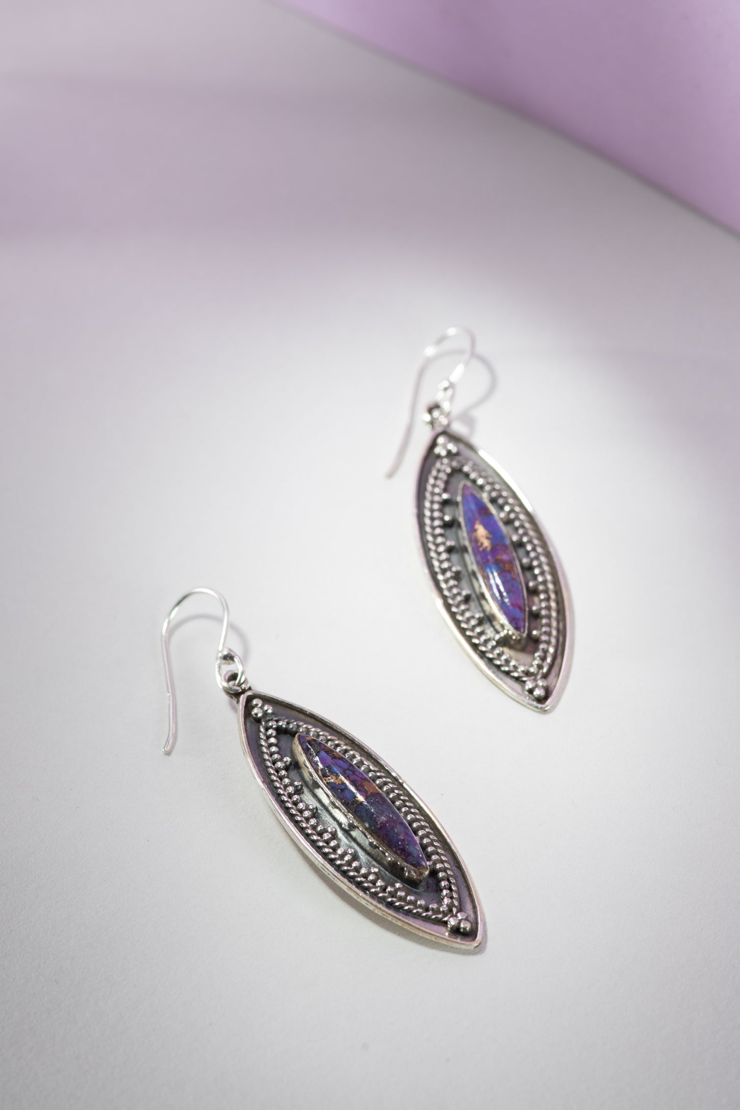 Purple Copper Turquoise Shield Gemstone Earrings