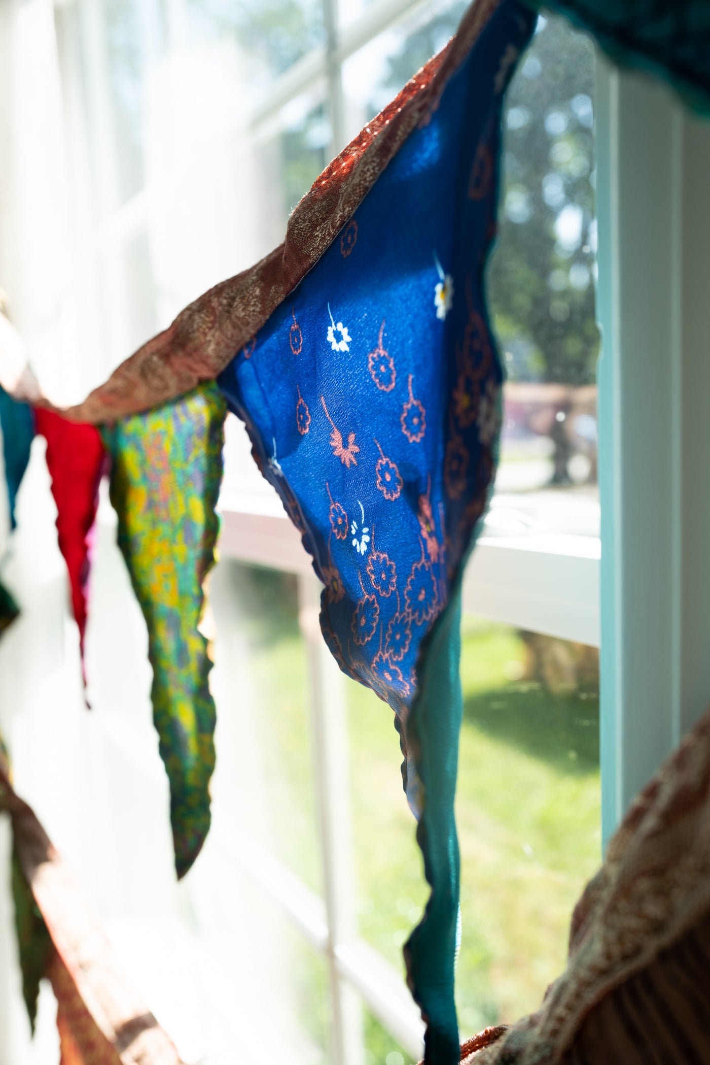 Recycled sari silk flags