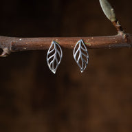 Stencil Leaf Sterling Stud Earrings