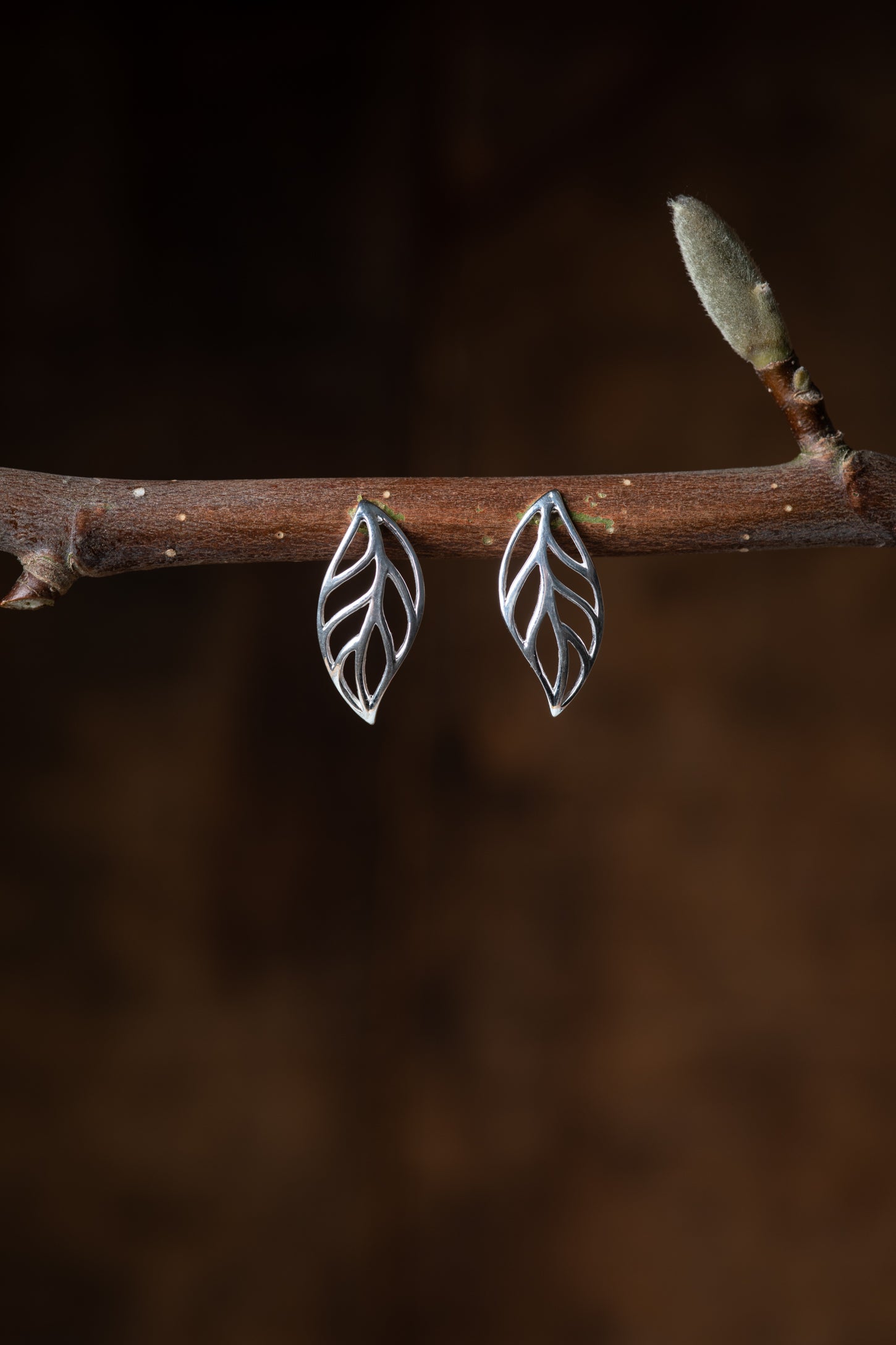 Stencil Leaf Sterling Stud Earrings