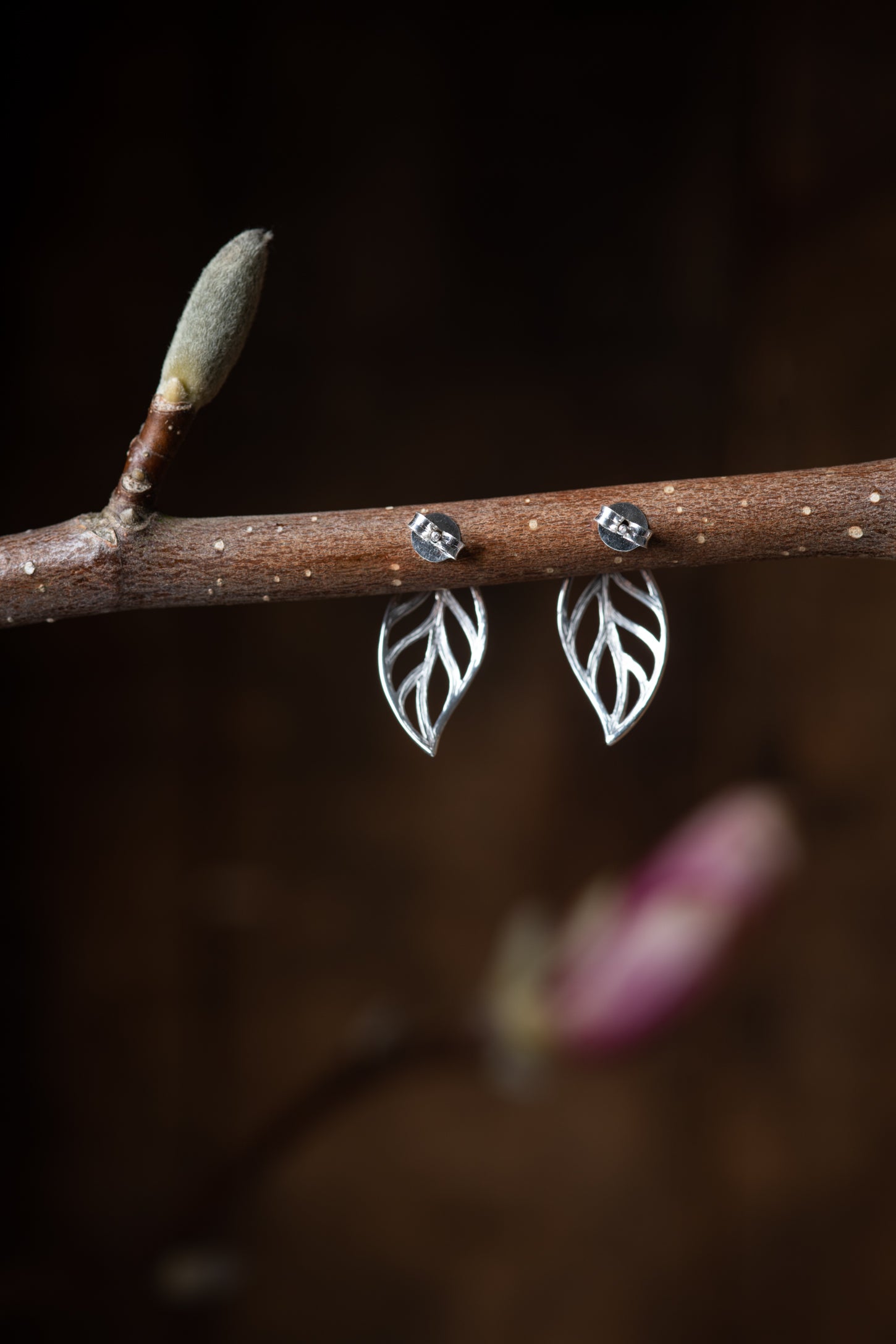 Stencil Leaf Sterling Stud Earrings
