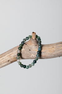 Stretchy Beaded Gemstone Bracelet in Moss Agate
