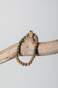 Stretchy Beaded Gemstone Bracelet in Unakite