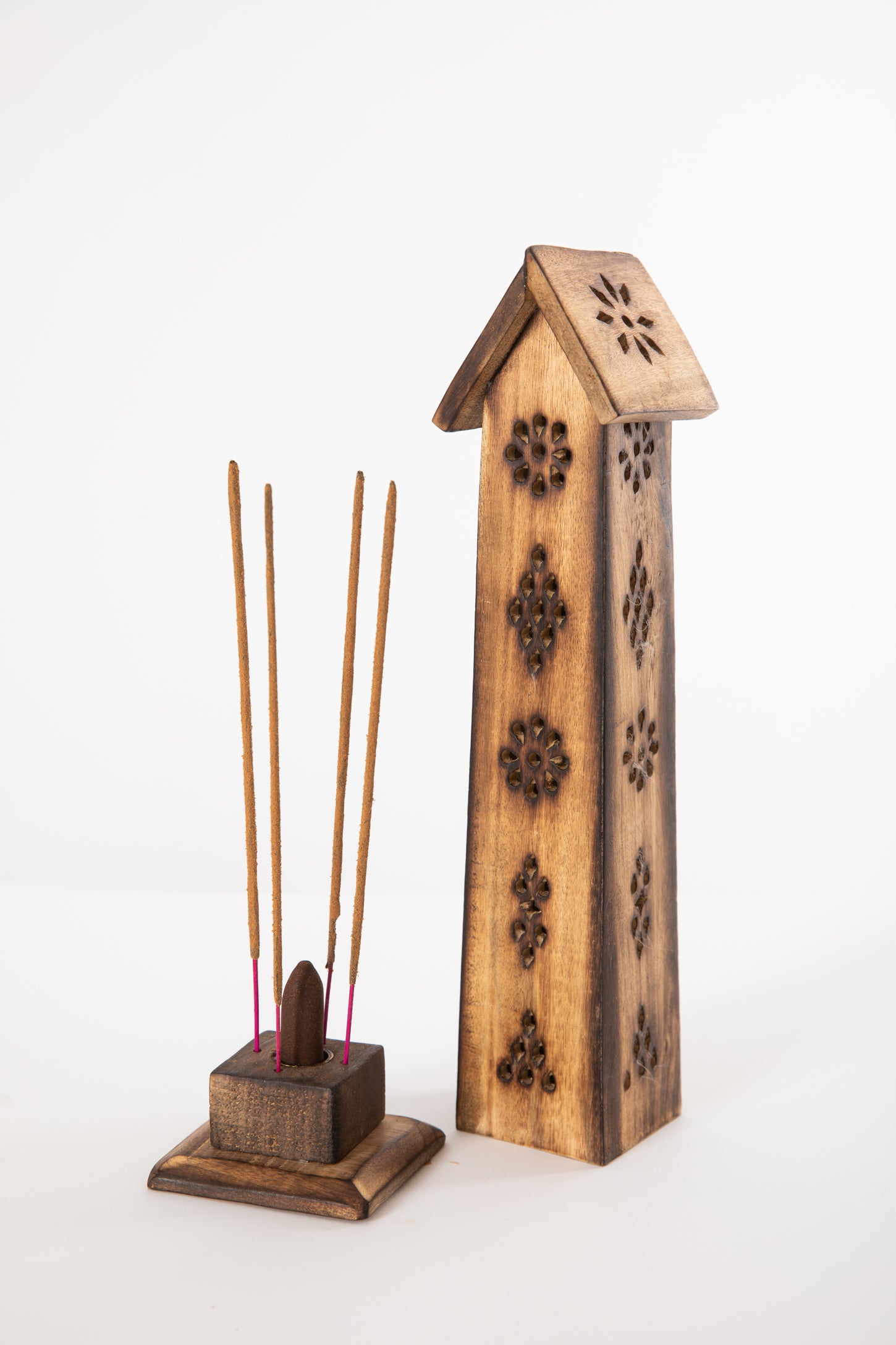Tranquil Tower Carved Wooden Incense Burner