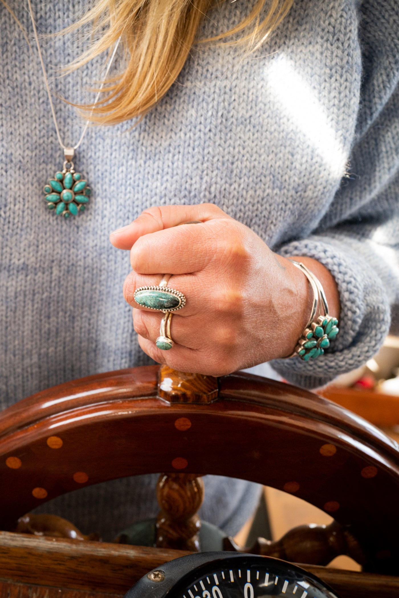 Turquoise Flower Gemstone Cuff Bracelet